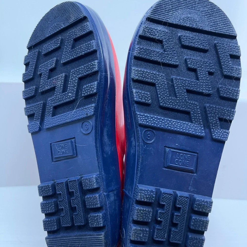 Lone Cone Kids Size 3 Red Navy Blue Waterproof Rubber Rain Boots New